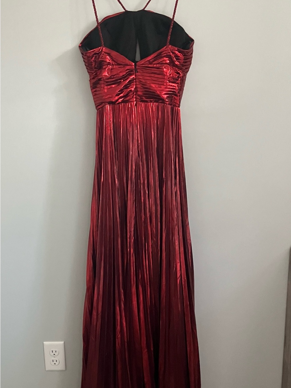 UNBRANDED Red Metallic High Low Pleated Maxi Dress Size M - Picture 7 of 16